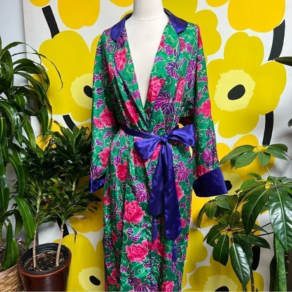 Vintage Victoria’s Secret Gold Label Multicolor Fringe Belted Kimono Robe